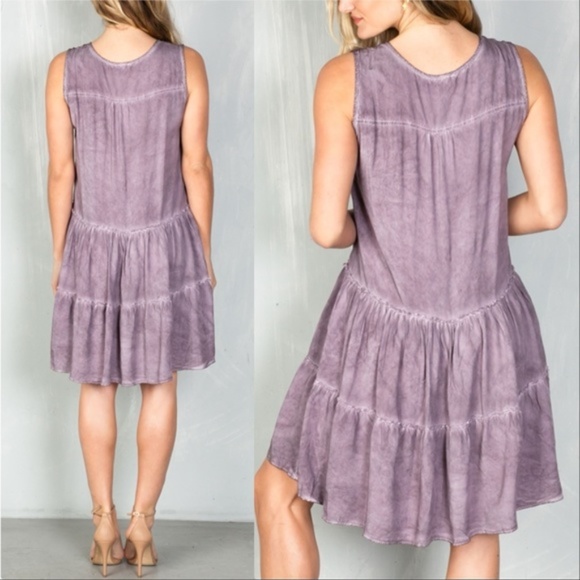 DUSTY MAUVE TIER SHIFT DRESS - Picture 2 of 4